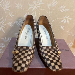 Louis Vuitton Damier Pattern Fur Heeled Shoes